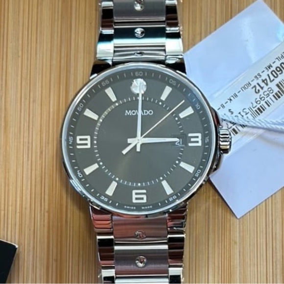Movado Pilot Watch With 41mm Black Face & Silver Bracelet - Picture 1 of 8